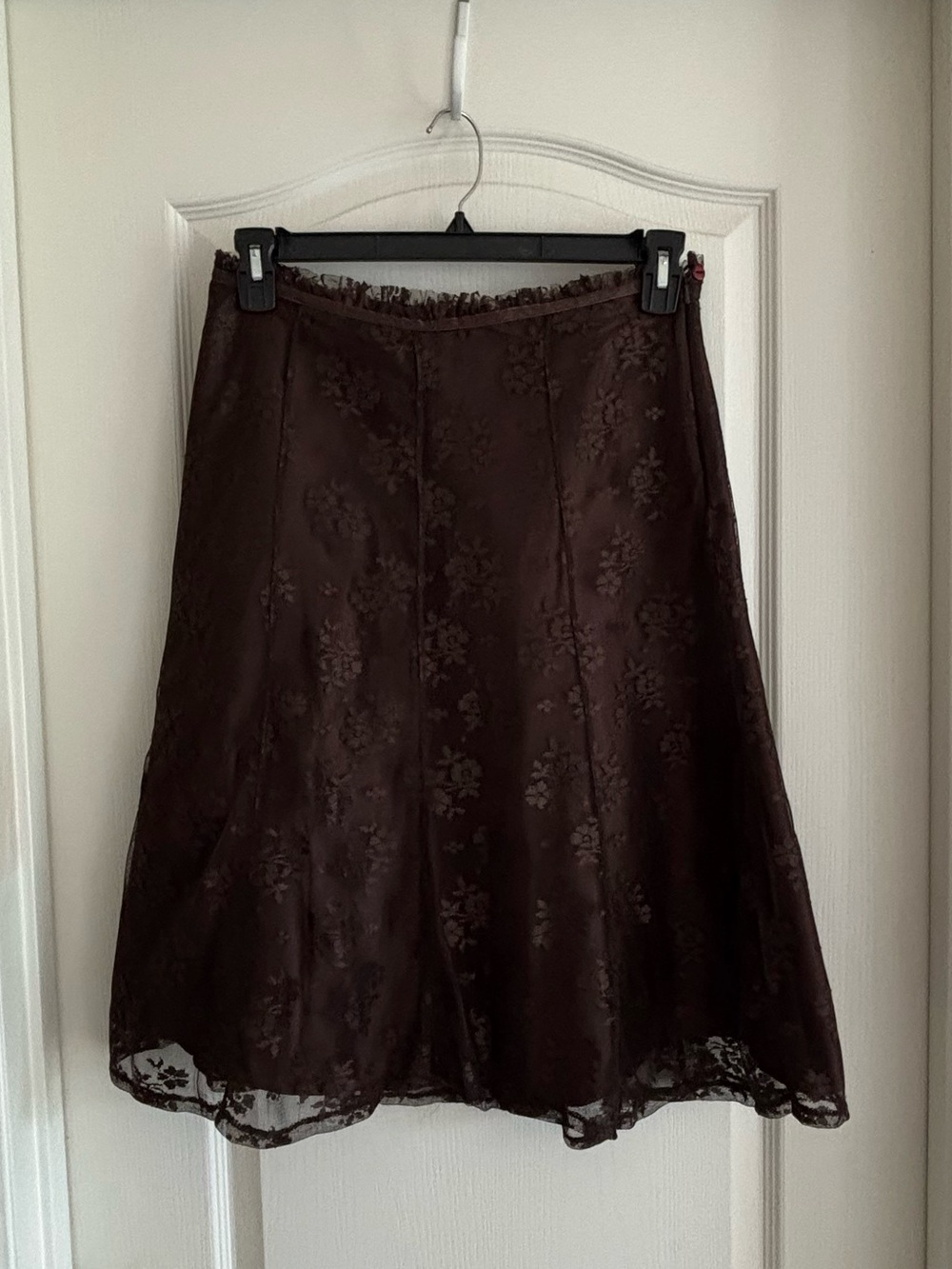 H&M sz 8 chocolate brown lace overlay midi skirt romantic poet academia classic
